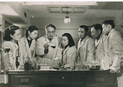 1950年，著名微生物藥物學(xué)家，后任上海醫(yī)藥工業(yè)研究院抗生素室主任、副院長(zhǎng)、名譽(yù)院長(zhǎng)的童村，與科研人員開展課題研究